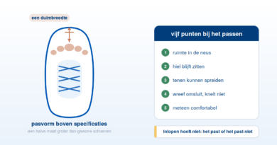 Hardloopschoen met de vijf punten waarop je de pasvorm controleert